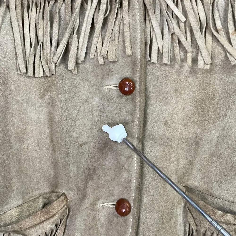 True Vintage 90s Western Suede Leather Jacket Mens M Tan Faux Fur Line Button Up - Picture 6 of 6